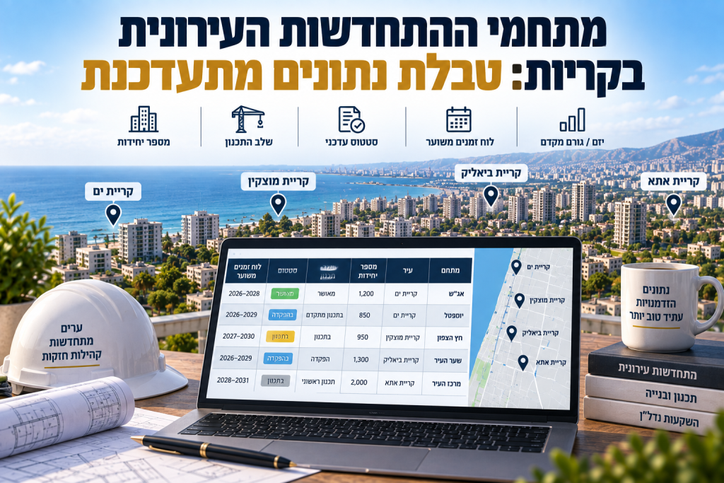 מתחמי ההתחדשות העירונית בקריות: טבלת נתונים מתעדכנת