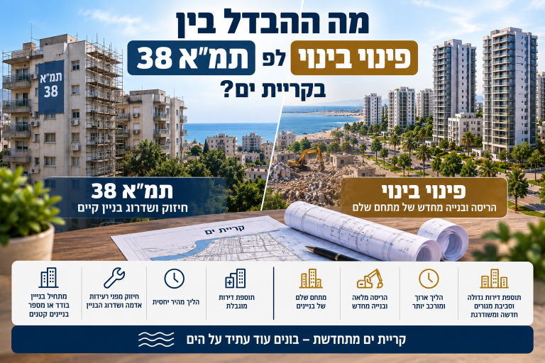 מה ההבדל בין תמ"א 38 לפינוי בינוי בקריית ים?